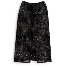 Plume and Thread Black Marble Print Midi Skirt Elastic Waist Back Slit Size 1 picture