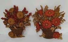 Vintage Burwood Plaques Flower Baskets Hanging Wall Art Fall Autumn Decor 1977 picture