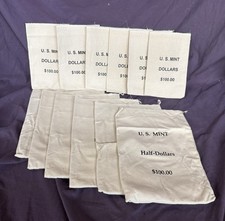 Lot of 12 US Mint Half Dollars $100 & Dollar $100 Canvas Mint BAGS Empty picture