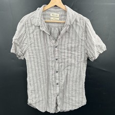 Madewell Perfect fit 100% linen striped button front shirt gray resort classic S picture