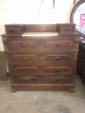 Antique Victorian Eastlake Walnut Dresser with Marble Top & Glove Boxes42x39x17