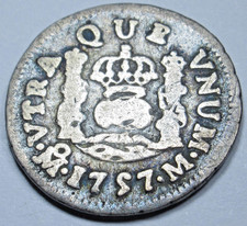 1757 Spanish Mexico Silver 1/2 Reales Genuine 1700's Pirate Treasure Pillar Coin picture