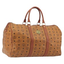 MCM Vicetos Boston Bag PVC Leather Brown Gold Tone Auth gh2312 picture