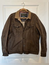 Barbour Lightweight Waxed Jacket L Men's Bogart Sam Heughan Brown Trucker Coat picture