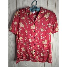 Vintage Anna and Frank 100% Silk 2pc Skirt Blouse Set Red Floral Whimsigoth M picture