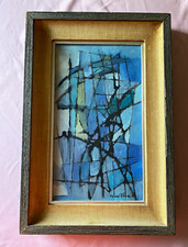 Hans Kline Midcentury Abstract Blue Original Canvas Painting Signed Framed picture