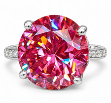HUGE 28 Ct Certified Pink Diamond Solitaire Ring-925 Silver, FREE Diamond Studs picture