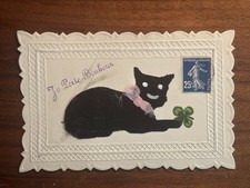 Antique Black Cat Postcard 1920 Rare Halloween Related French Good Luck 15 picture