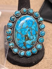 Gorgeous Huge Sterling Silver Turquoise Ring Sz 9 picture