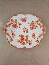 RARE VINTAGE APPONYI ORANGE HEREND SQUARE SERVING PLATE TRAY HANDLES HUNGARY picture