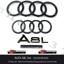 AUDI A8L Emblem BLACK Grille Trunk Ring Rear Lid Sign Logo Quattro S Line Set picture