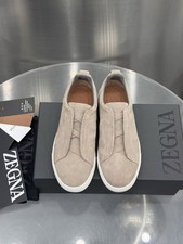 Men's Zegna Triple Stitch Low-Top Slip-On Beige Suede Casual Shoes picture