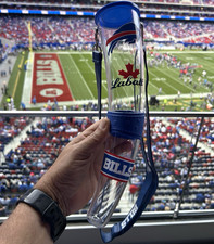 Labatt Buffalo Bills NFL 16 oz Clear Plastic Bottle w/ Blue Lid & Strap picture