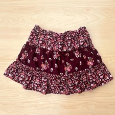Gymboree Girls Size 6 Burgundy Floral Ruffle Flare Skort 100% Cotton picture