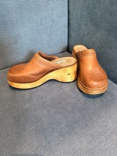 Steve Madden Platform Clogs Size 9 Brown Leather Wooden Wedges picture