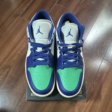 JORDAN AIR JORDAN 1 LOW RARE AIR WHITE/NAVY/PINE GREEN LEATHER 553558-147 picture
