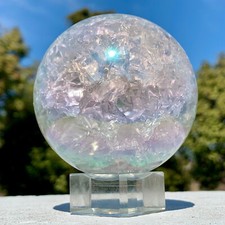1.36LB Natural Rainbow Quartz sphere Crystal ball Healing+stand picture
