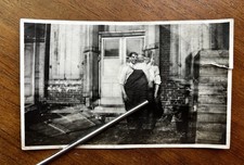 Antique 1910s Two Men in One Pair of Huge Overalls Oddballs Boone Iowa Photo picture