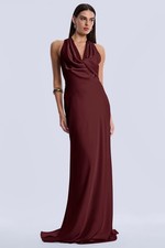 BCBGMAXAZRIA Demi Gown 14 Port Burgundy Satin Draped Twist Floor Length NWT $398 picture