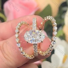 3CTW Oval Cut VVS1 Moissanite Trio Set Engagement Ring In 14k Yellow Gold Plated picture