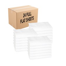 24 Flat Bed Sheets, White, 200 Thread Count, Size Options, Color Coded Stitching picture