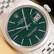 ROLEX OYSTER PERPETUAL DATE 1500 GREEN DIAL SMOOTH BEZEL STEEL 34MM WATCH picture