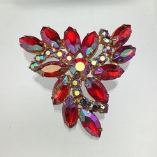 Red Marquise Rhinestones with AB stones Triangle Brooch picture