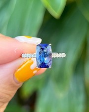 4.40Ct Radiant Cut Natural Tanzanite &Diamond Solid  14K White Gold Wedding Ring picture