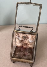 Antique French Beveled Glass Pocket Watch Holder Box Casket Ormolu Napoleon III picture