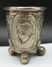 Early 17th Century GERMAN Silver Beaker CAESAR PORTRAIT 4 Spherical Feet MUSEUM picture