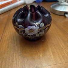Fenton Art Glass Royal Purple  Rose  Bowl 75TH ANNIVERSARY Hand  Painted Signed picture