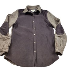 Talbots Dress Shirt Womens 4 Brown Herringbone Patches Button Up Long Sleeve  picture