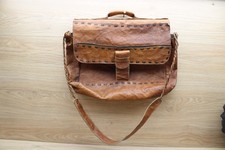 Vintage Handmade Brown Leather Satchel Messenger Briefcase Whip Stitch Bag picture