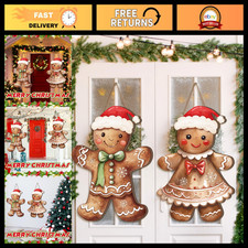 2 Pcs Classic Gingerbread Hanging Signs - Festive Christmas Door Decor, Holiday picture