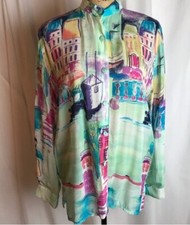 Vintage SeaSuns Venice Print Long Sleeve Blouse Women’s M Multi Color USA Made picture
