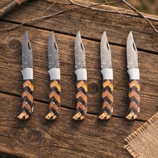 Set of 5 pcs Handmade Custom Folding Pocket Knives, Wood Handle EDC/Outdoor Tool picture