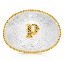 Montana Silversmiths Initial 'P' Belt Buckle – Western Two-Tone Retail $140 NEW picture
