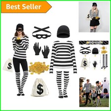 7-Piece Women's Halloween Burglar Costume Set – XL Striped Robber Outfit picture