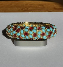 Vintage Kenneth Jay Lane Turquoise Red Cabochon Hinged Bangle picture