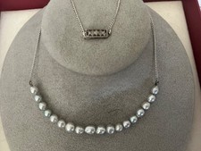 VINTAGE MIKIMOTO BLUEISH GRAY PEARL NECKLACE EARLY MIKIMOTO M AND SILVER S LOGO picture
