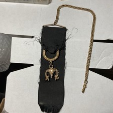 Antique Victorian/Edwardian Filled Black Mourning Ribbon Watch Fob chain picture