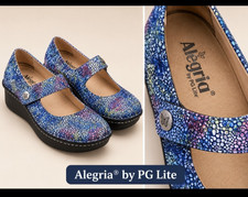 Women's Alegria Paloma 335 Blue Mary Jane Floral Pattern Nursing Clog Shoes 38 picture