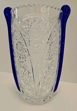 Vintage Yasemin Style Cut Crystal Glass Ice Bucket Cobalt Blue Handles picture