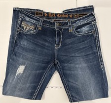 Rock Revival Women’s Jeans Size 34x31 Caro Easy Straight Medium Wash Distressed picture