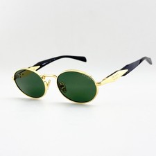 Prada PR 65ZS Gold Black Oval Sunglasses Green Lens 55mm Made in Italy picture