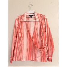 Lane Bryant Plus size striped 2000s business casual wrap shirt (18/20) picture