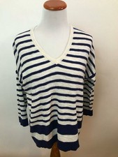 MADEWELL blue striped cotton blend V-Neck Sweater Women's S picture