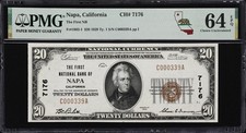 $20 1929  The First National Bank of Napa, California  CH 7176  PMG 64 EPQ picture