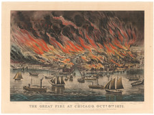 1871 Currier & Ives Lithograph 'The Great Fire at Chicago' picture