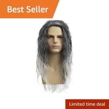 Baruisi Mens Long Curly Wavy Grey Wig picture